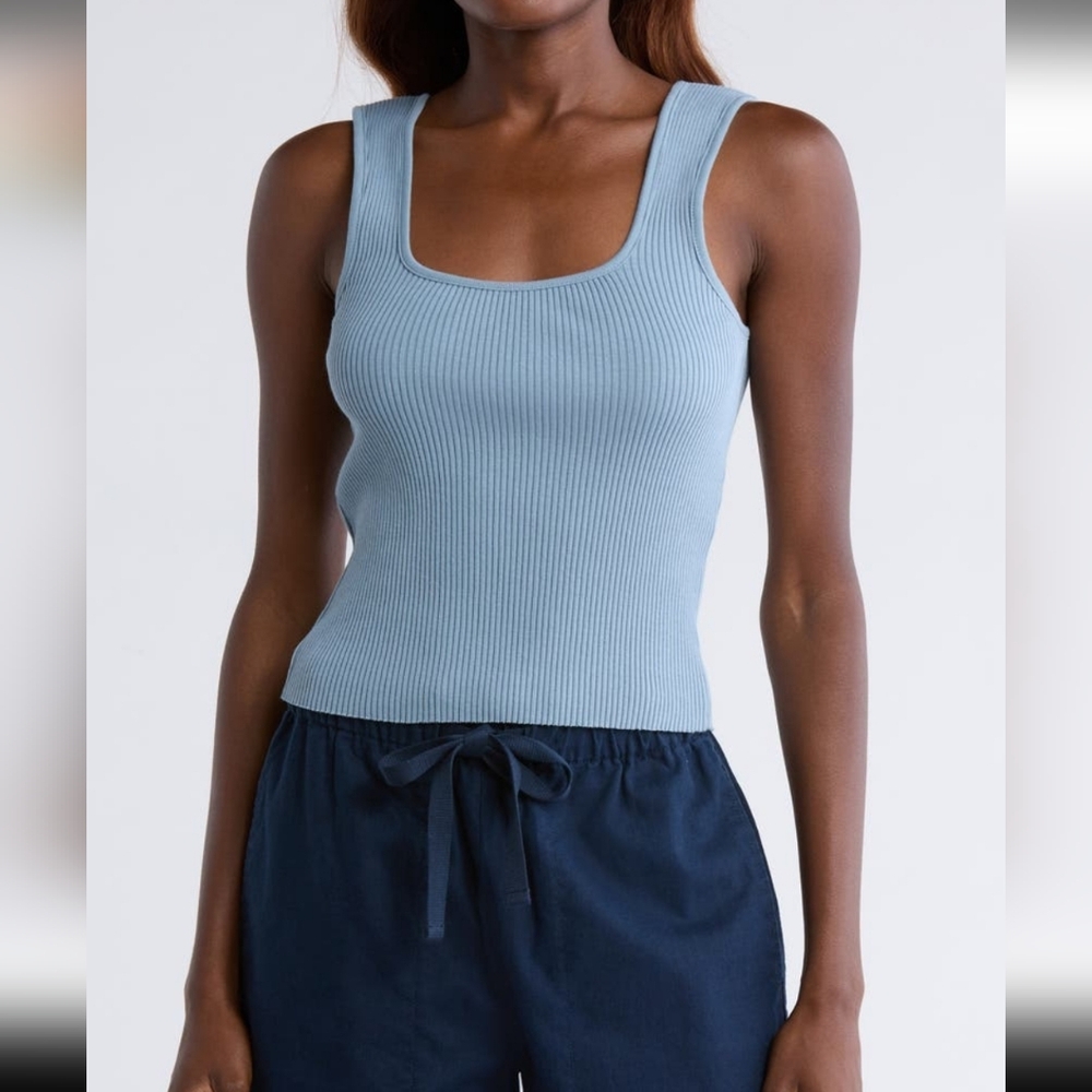 Vince Sky Blue Ribbed Tank Top